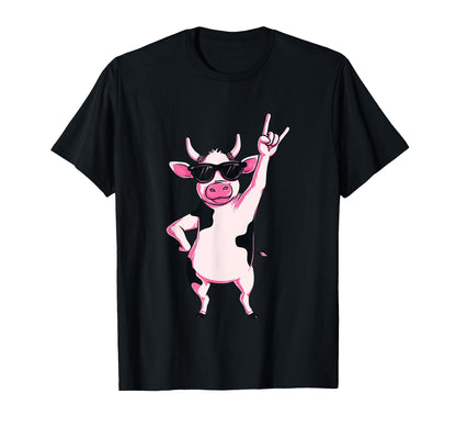 Cow Sunglasses Rock Hand Sign Punk T-Shirt - Custom Art Print for Adults - T-Shirt, Sweatshirt, Hoodie