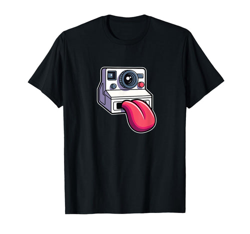 Instant Camera Tongue Out Funny T-Shirt - Minimalist Print Unisex - T-Shirt, Sweatshirt, Hoodie