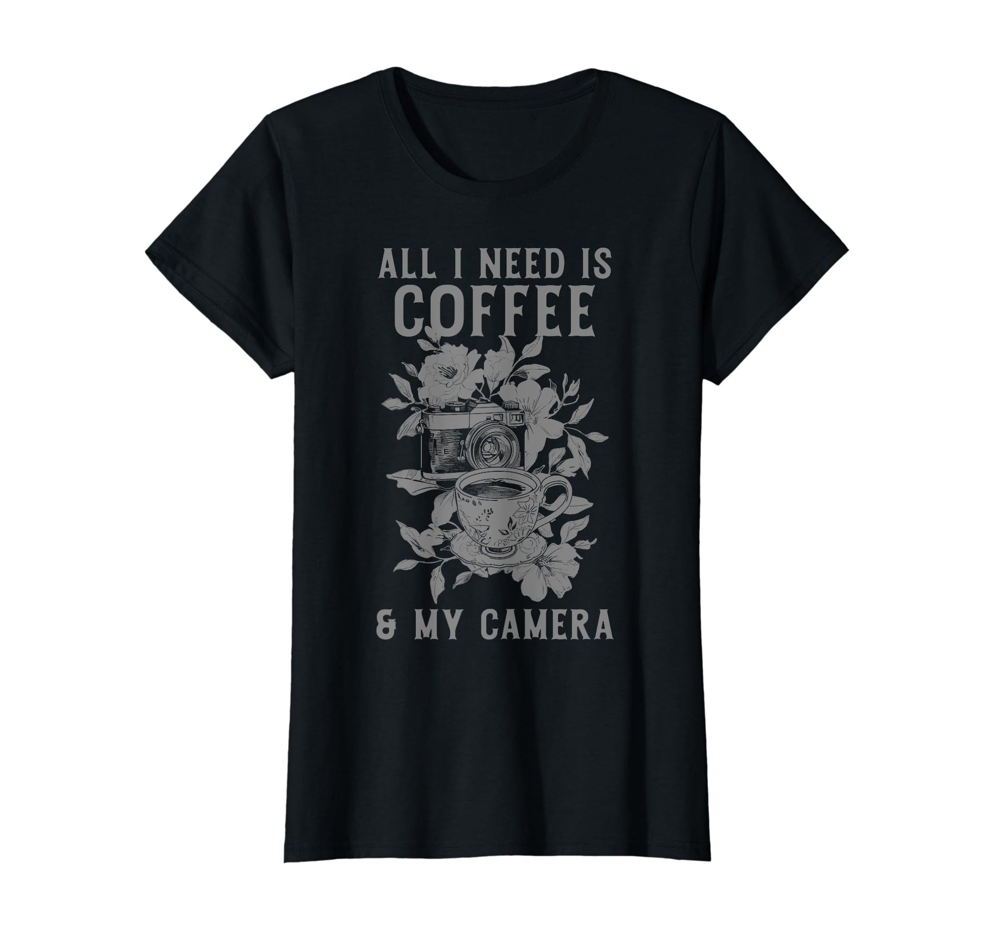 Coffee Camera Photographer Flowers T-Shirt - Novelty Apparel Men Women - T-Shirt, Sweatshirt, Hoodie