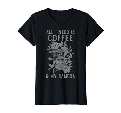 Coffee Camera Photographer Flowers T-Shirt - Novelty Apparel Men Women - T-Shirt, Sweatshirt, Hoodie