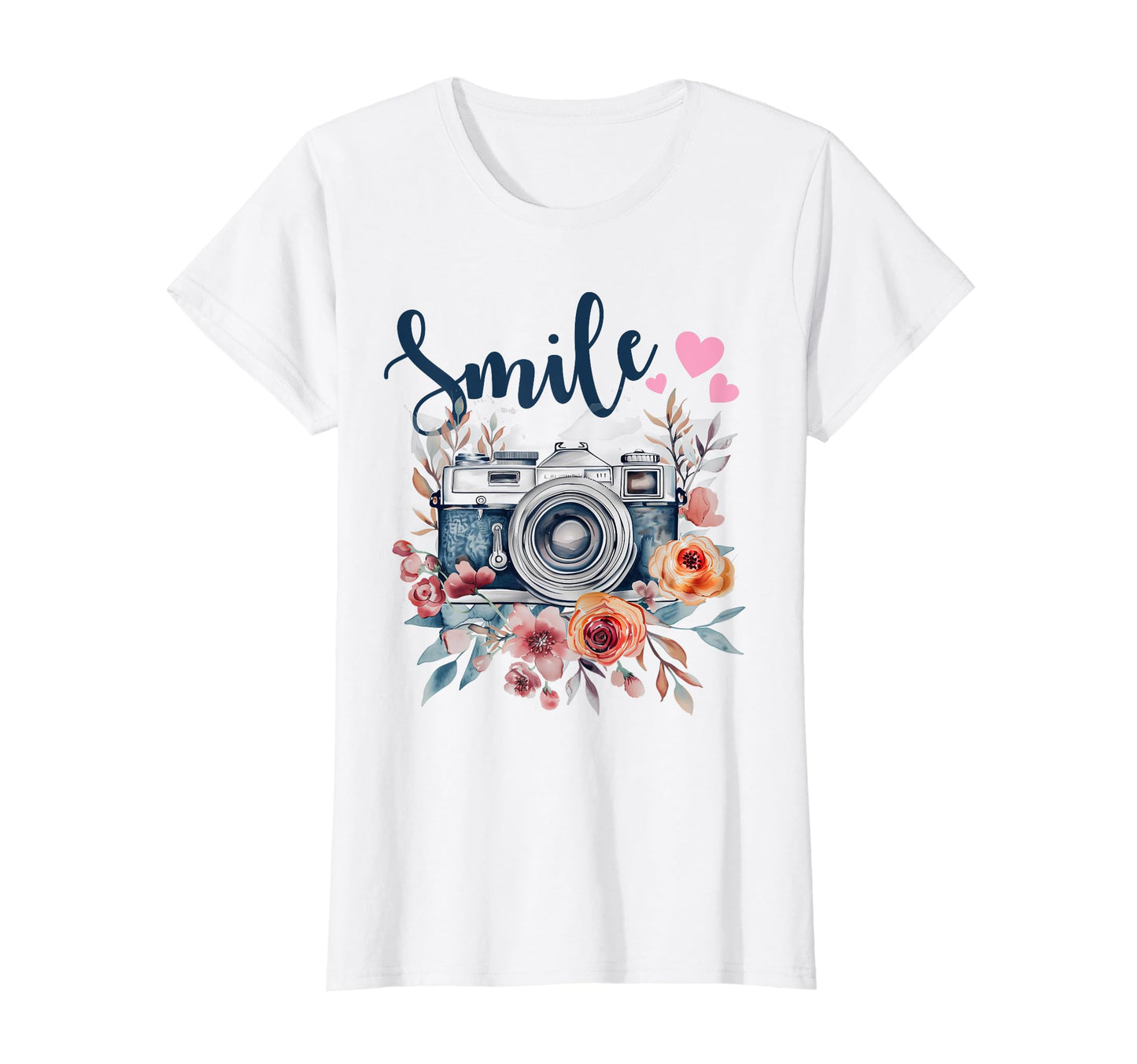 Photographer Smile Camera Flowers T-Shirt - Minimalist Print Men Women - T-Shirt, Sweatshirt, Hoodie