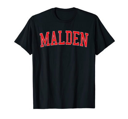 Malden Ma Varsity Red Text T-Shirt - Novelty Apparel Men Women - T-Shirt, Sweatshirt, Hoodie