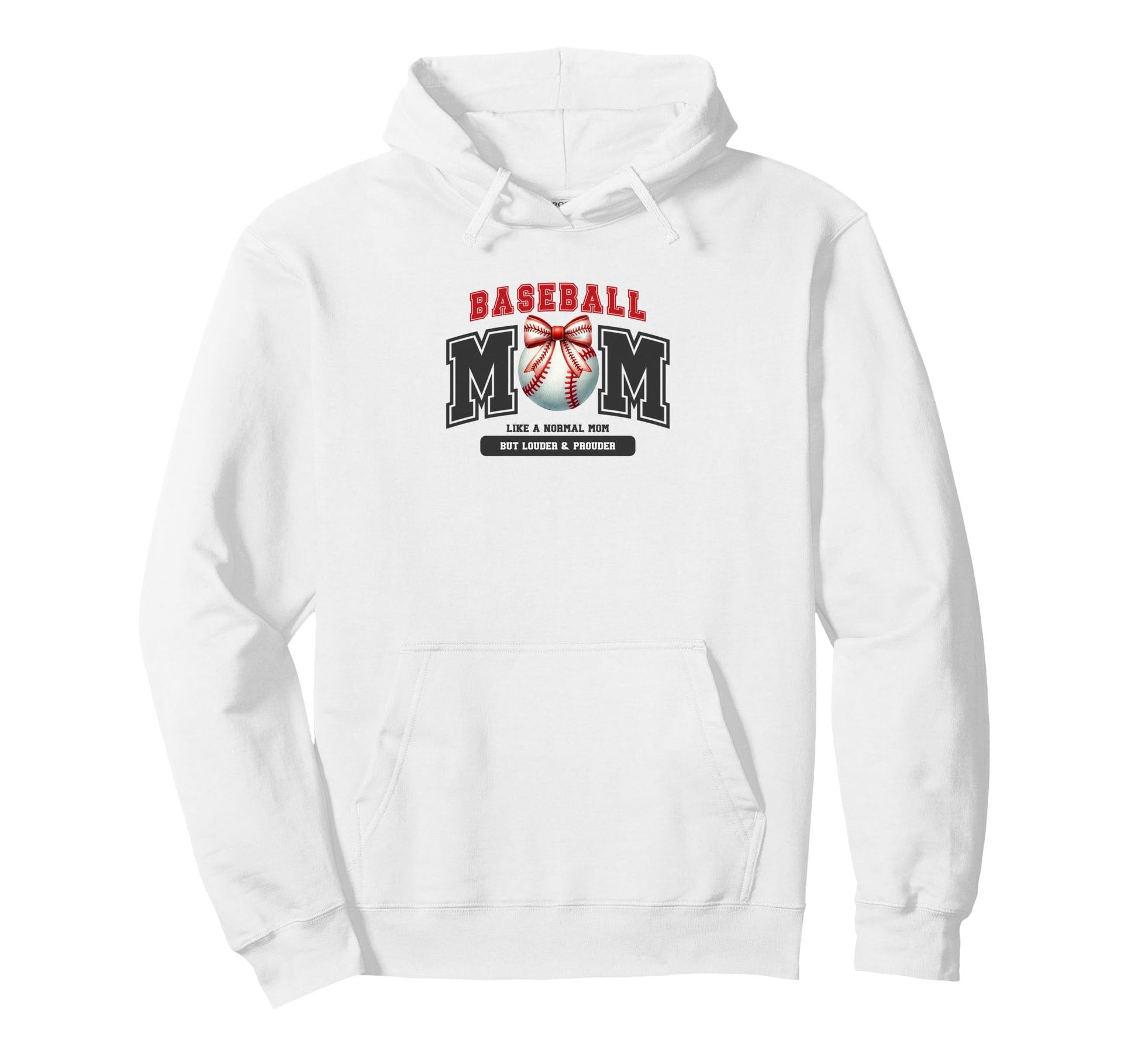 Baseball Mom Bow Ball Red Black Hoodie - Trendy Graphic Unisex - T-Shirt, Sweatshirt, Hoodie