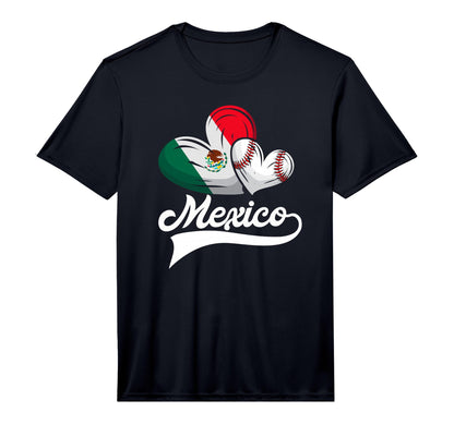 Mexican Baseball Player Mexico Flag Heart T-Shirt - Novelty Apparel Unisex - T-Shirt, Sweatshirt, Hoodie