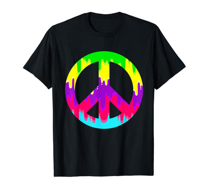 Dripping Paint Peace Sign 60S 70S Hippie T-Shirt - Unique Graphic Unisex - T-Shirt, Sweatshirt, Hoodie