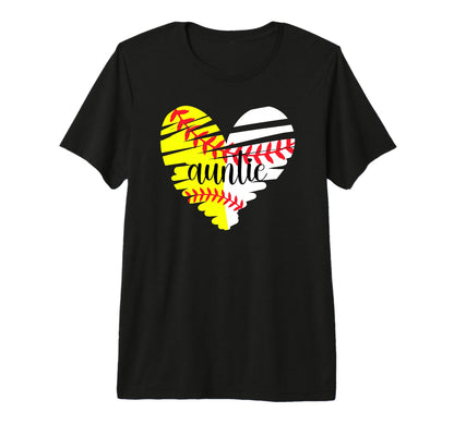 Baseball Softball Auntie Heart Softball T-Shirt - Graphic Print Men Women - T-Shirt, Sweatshirt, Hoodie