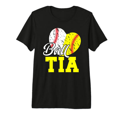 Ball Tia Heart Softball Baseball Tia Aunt T-Shirt - Trendy Graphic Unisex - T-Shirt, Sweatshirt, Hoodie