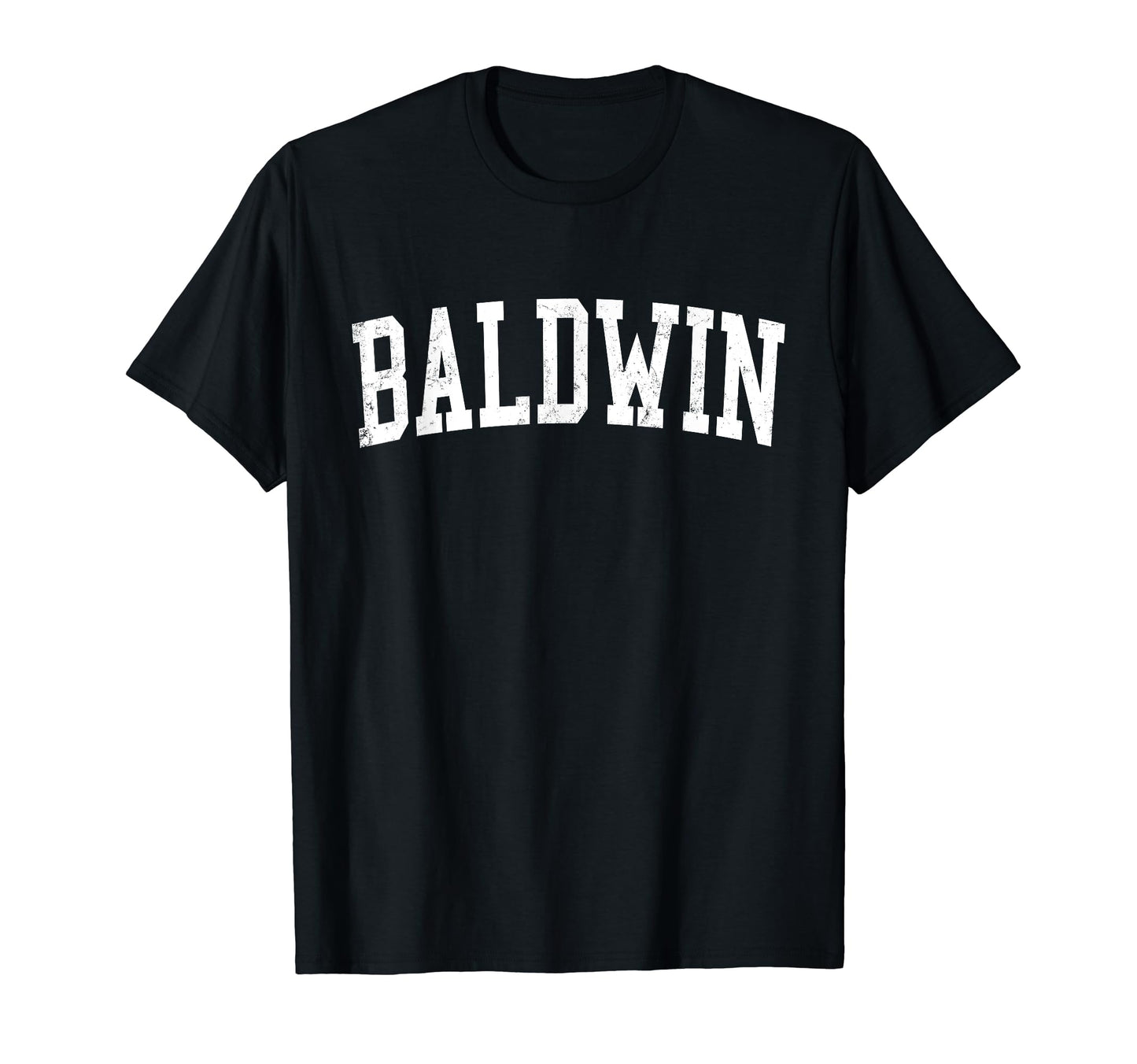 Baldwin Ny Distressed White Varsity T-Shirt - Trendy Graphic Men Women - T-Shirt, Sweatshirt, Hoodie