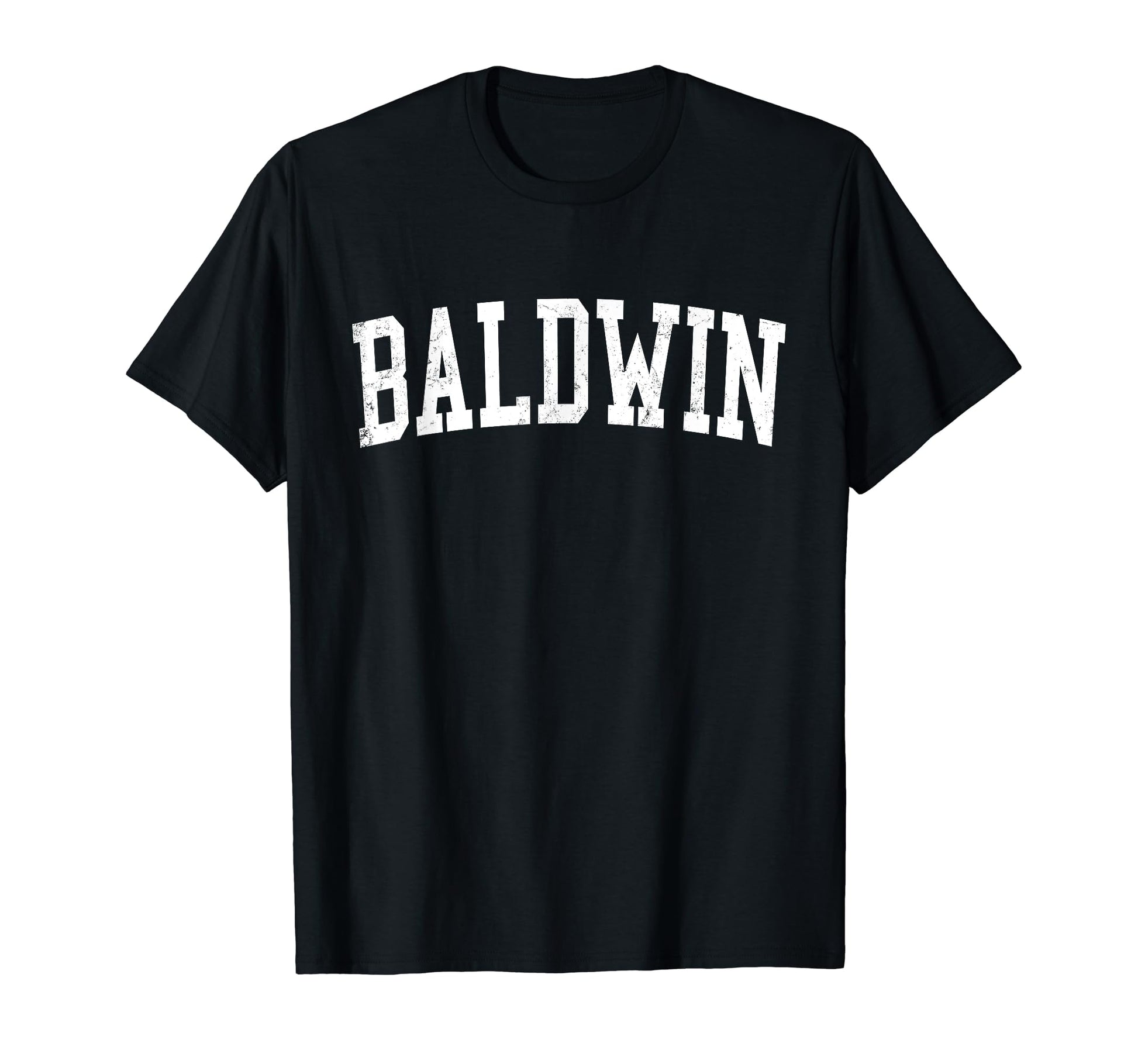 Baldwin Ny Distressed White Varsity T-Shirt - Trendy Graphic Men Women - T-Shirt, Sweatshirt, Hoodie