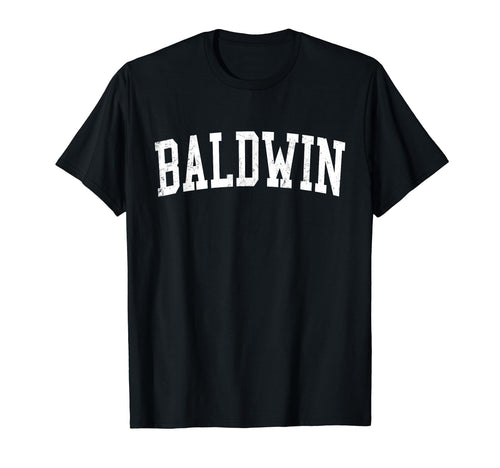 Baldwin Ny Distressed White Varsity T-Shirt - Trendy Graphic Men Women - T-Shirt, Sweatshirt, Hoodie