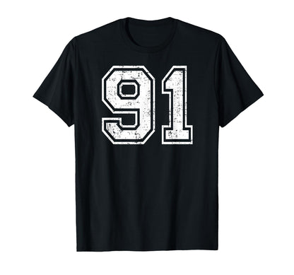 91 Number Ninety One Team Sports T-Shirt - Minimalist Print for Adults - T-Shirt, Sweatshirt, Hoodie