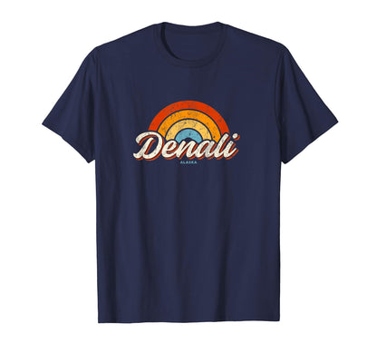 Denali Park Alaska Ak Rainbow 70S T-Shirt - Fun Novelty Design for Adults - T-Shirt, Sweatshirt, Hoodie