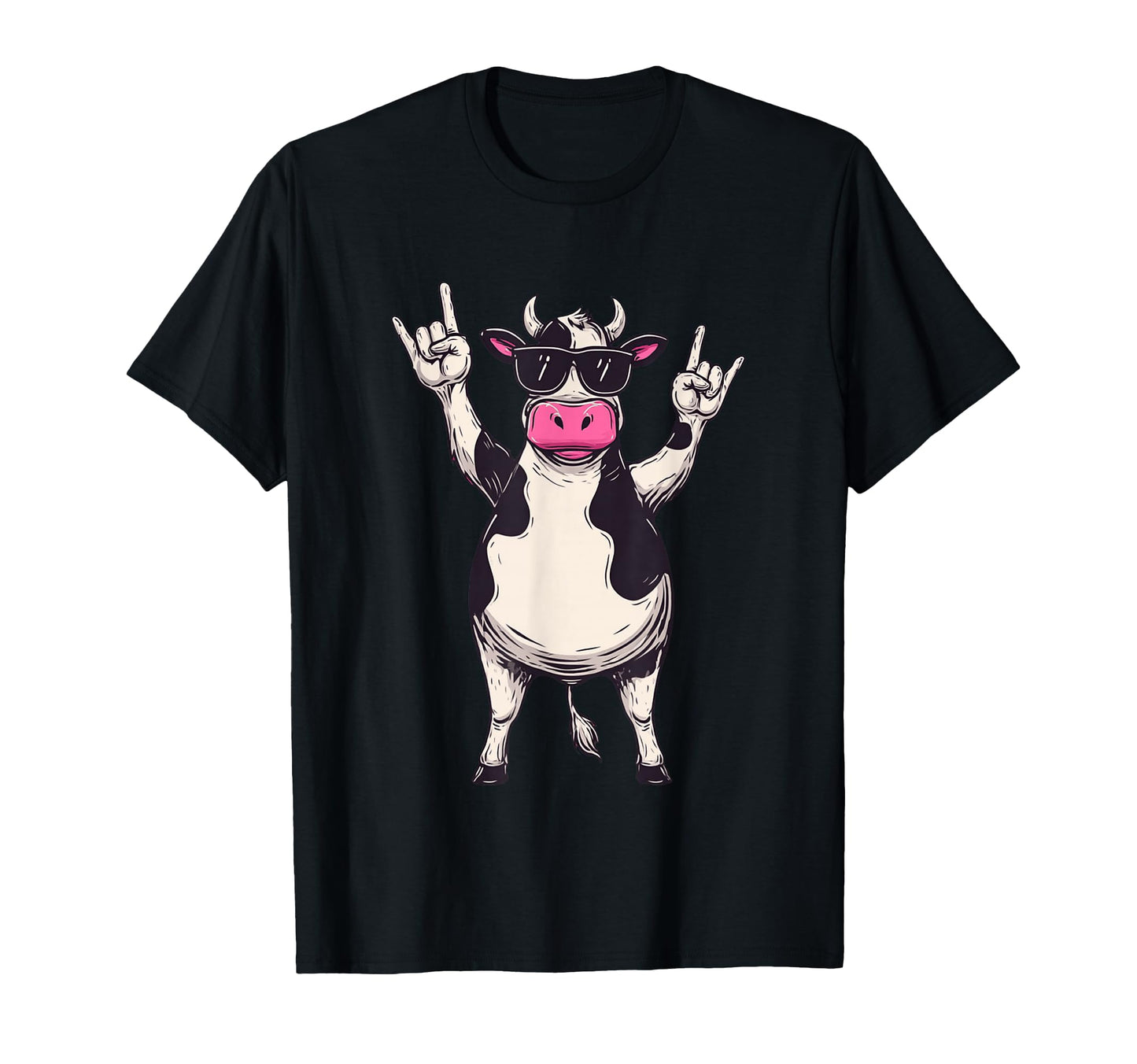 Cow Sunglasses Double Rock Hand Signs T-Shirt - Fun Novelty Design Unisex - T-Shirt, Sweatshirt, Hoodie