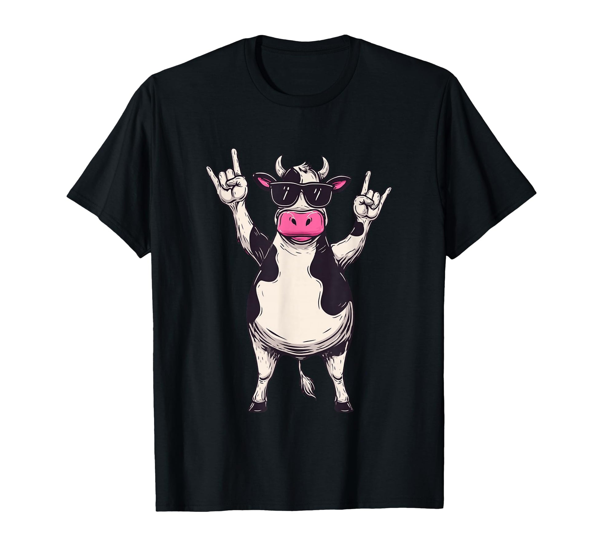 Cow Sunglasses Double Rock Hand Signs T-Shirt - Fun Novelty Design Unisex - T-Shirt, Sweatshirt, Hoodie