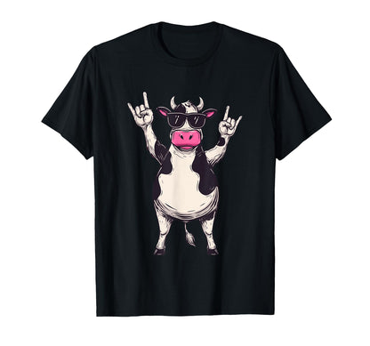 Cow Sunglasses Double Rock Hand Signs T-Shirt - Fun Novelty Design Unisex - T-Shirt, Sweatshirt, Hoodie