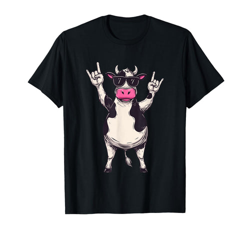 Cow Sunglasses Double Rock Hand Signs T-Shirt - Fun Novelty Design Unisex - T-Shirt, Sweatshirt, Hoodie