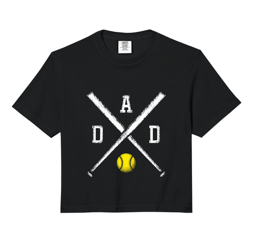 Softball Dad Game Day Comfort Colors Crop Hoodie - Graphic Print Unisex - T-Shirt, Sweatshirt, Hoodie