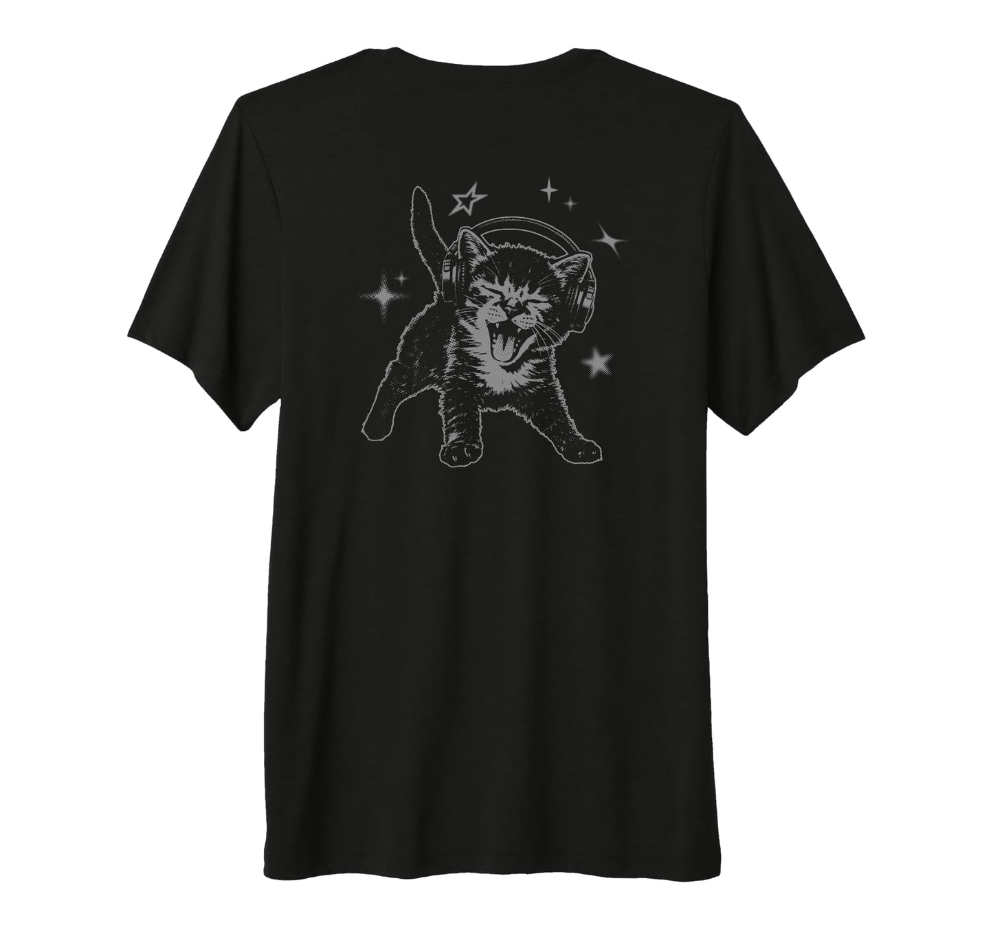 Cat Headphones Stars Silly 90S Grunge Y2K T-Shirt - Graphic Print Unisex - T-Shirt, Sweatshirt, Hoodie
