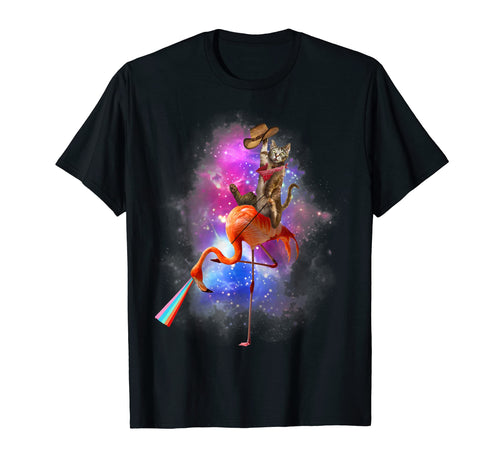 Cat Kitten Riding Flamingo Cowboy T-Shirt - Novelty Apparel Men Women - T-Shirt, Sweatshirt, Hoodie