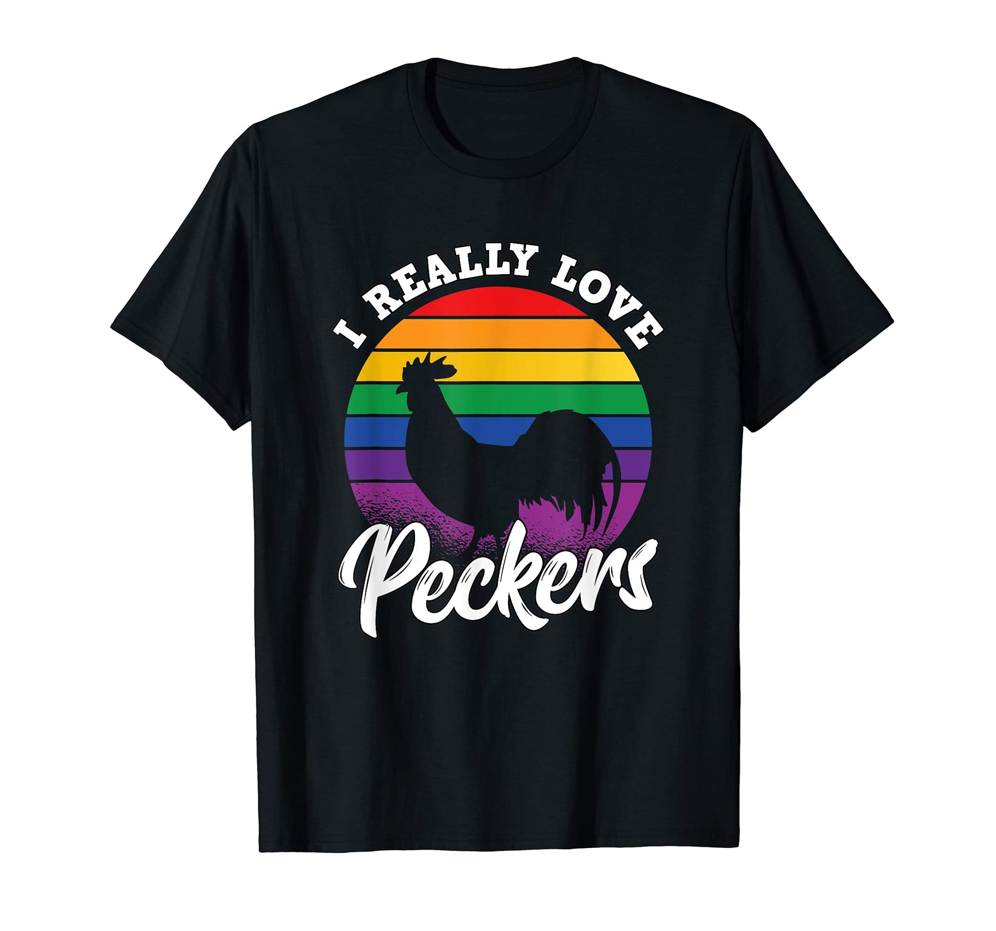 Lgbt Rainbow Rooster Pun Love Peckers T-Shirt - Minimalist Print Unisex - T-Shirt, Sweatshirt, Hoodie