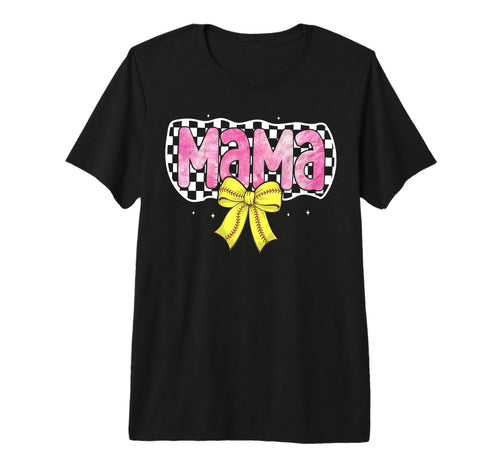 Softball Mom Bow Softball Checkered Mama T-Shirt - Novelty Apparel Unisex - T-Shirt, Sweatshirt, Hoodie