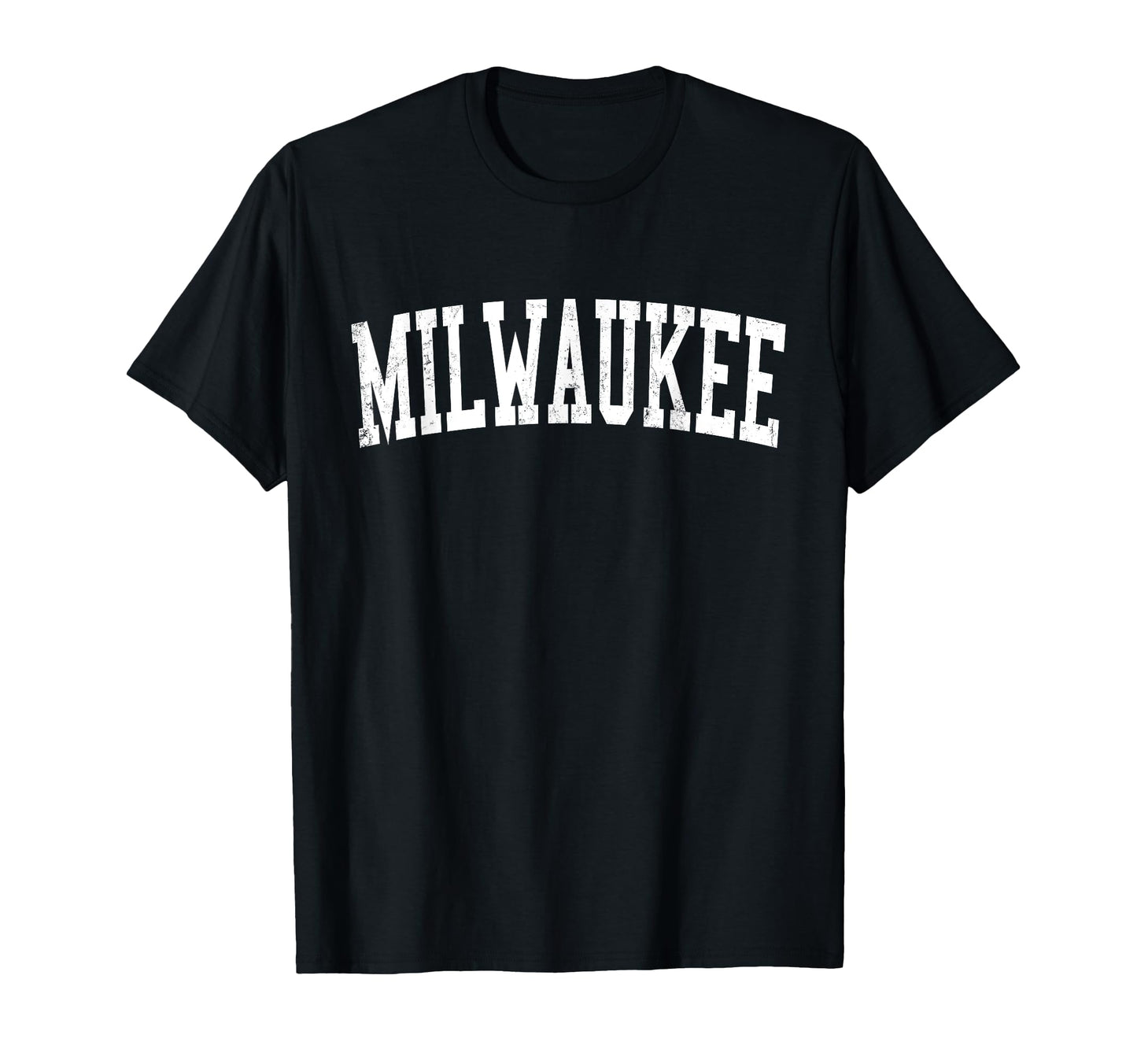 Milwaukee Wi Distressed White Varsity T-Shirt - Fun Novelty Design Unisex - T-Shirt, Sweatshirt, Hoodie