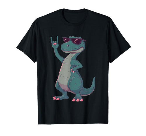 T Rex Dinosaur Rock Hand Sign Punk T-Shirt - Aesthetic Graphic Unisex - T-Shirt, Sweatshirt, Hoodie