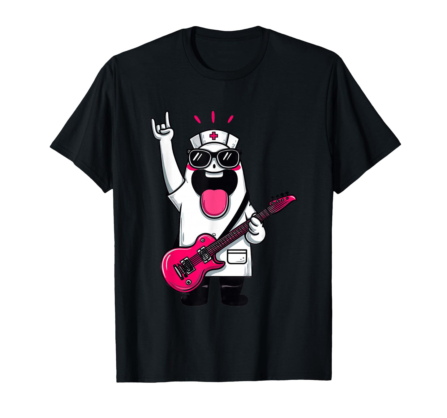 Funny Cartoon Ghost Nurse Rock Music T-Shirt - Minimalist Print Unisex - T-Shirt, Sweatshirt, Hoodie