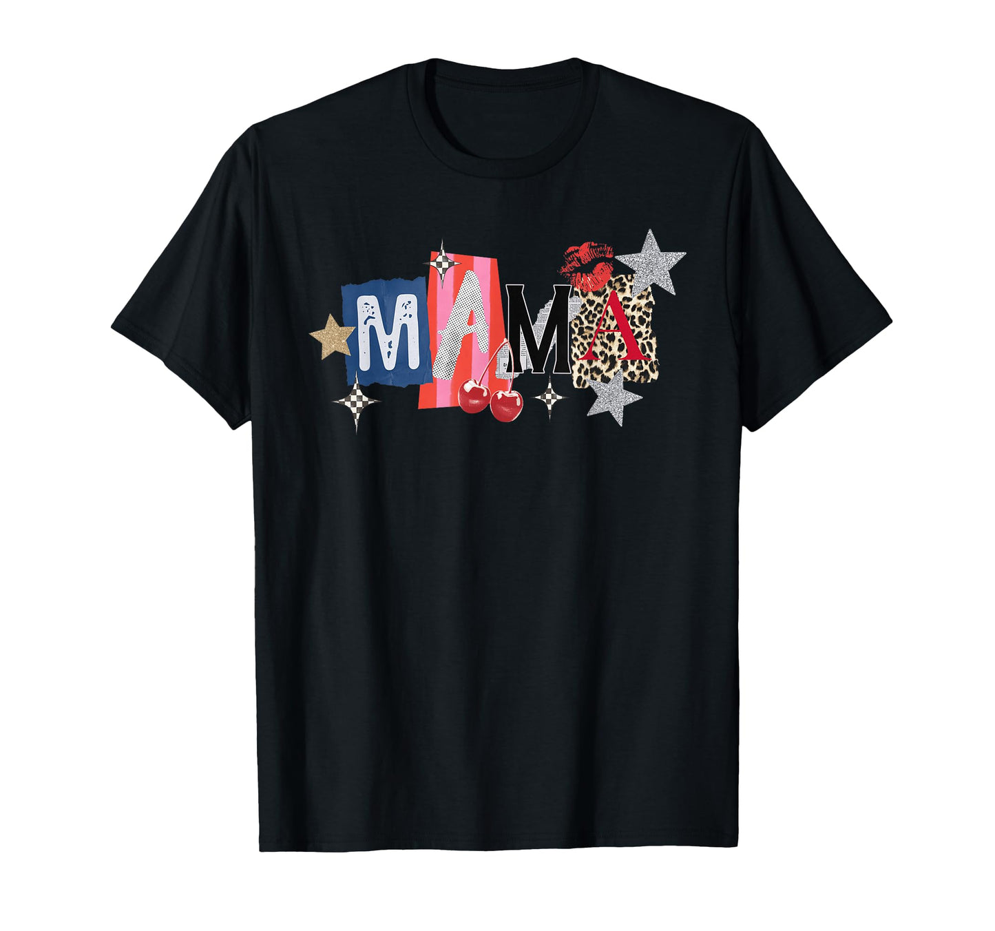 Rock Mama Leopard Cherry Stars Lips T-Shirt - Novelty Apparel for Adults - T-Shirt, Sweatshirt, Hoodie