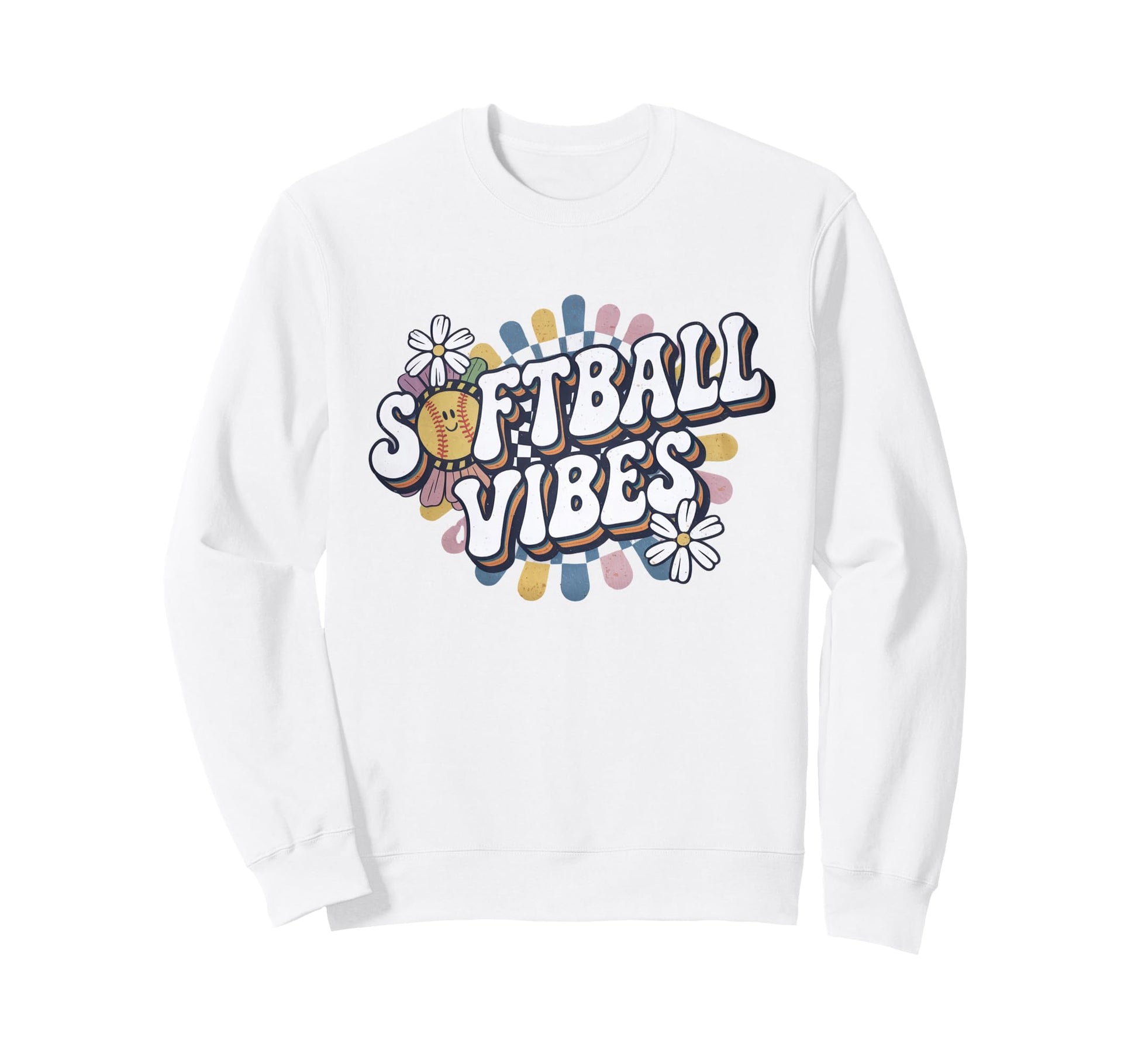 Softball Vibes Groovy Game Day Sweatshirt - Casual Everyday Wear Men Women - T-Shirt, Sweatshirt, Hoodie