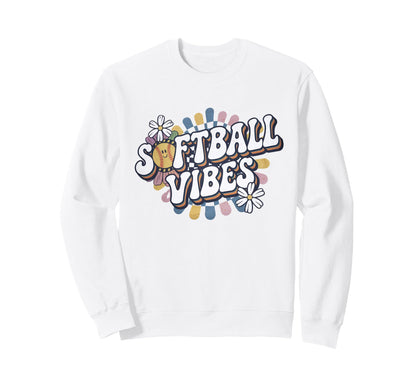 Softball Vibes Groovy Game Day Sweatshirt - Casual Everyday Wear Men Women - T-Shirt, Sweatshirt, Hoodie
