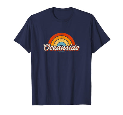 Oceanside California Ca Rainbow 70S T-Shirt - Fun Novelty Design for Adults - T-Shirt, Sweatshirt, Hoodie