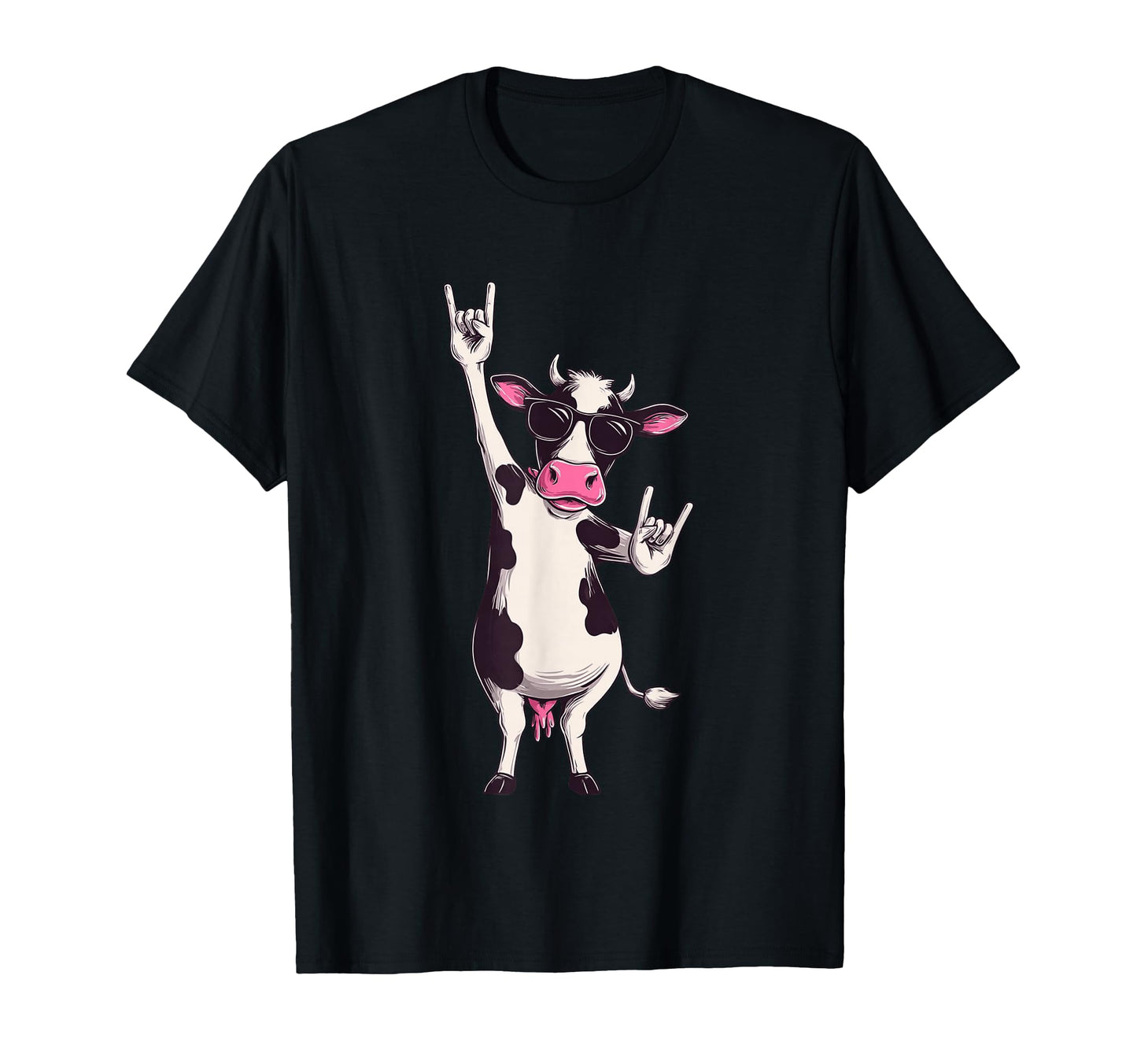 Cow Sunglasses Double Rock Signs T-Shirt - Minimalist Print for Adults - T-Shirt, Sweatshirt, Hoodie