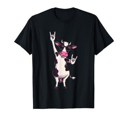 Cow Sunglasses Double Rock Signs T-Shirt - Minimalist Print for Adults - T-Shirt, Sweatshirt, Hoodie