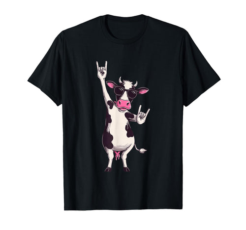 Cow Sunglasses Double Rock Signs T-Shirt - Minimalist Print for Adults - T-Shirt, Sweatshirt, Hoodie