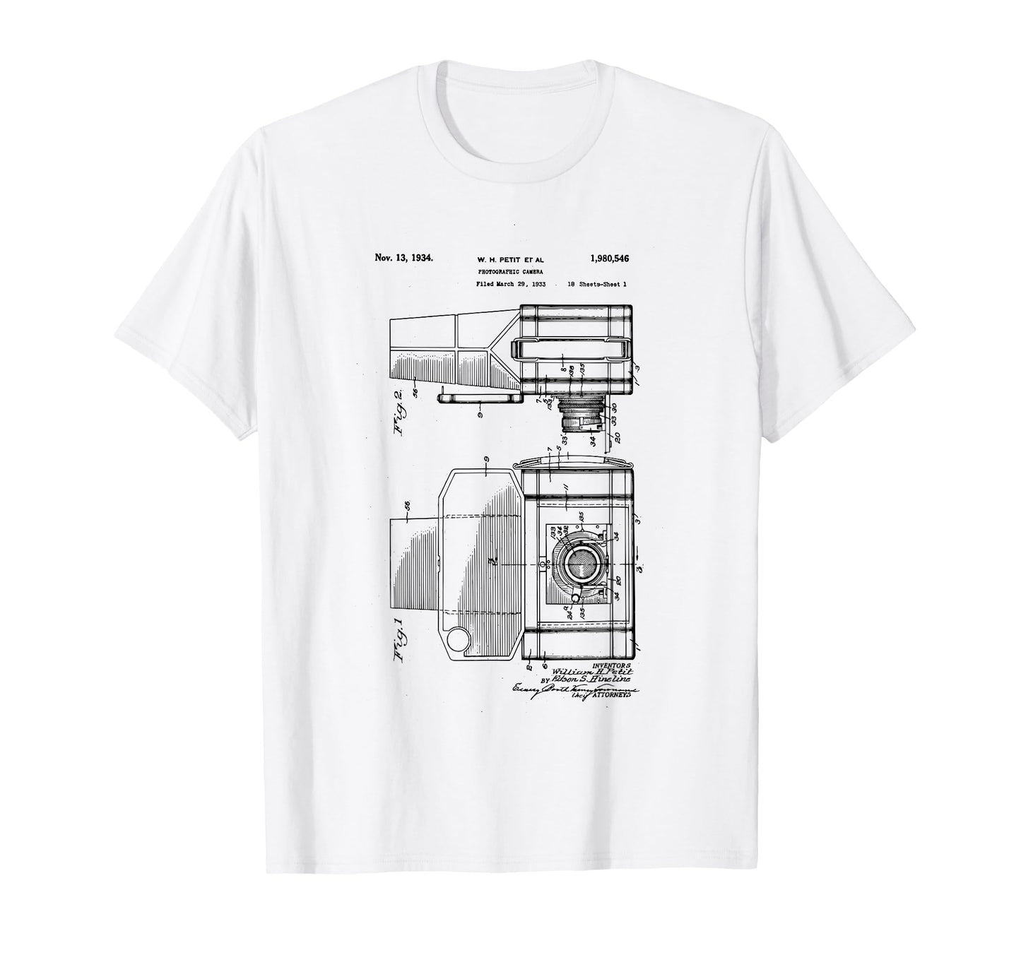 Camera Photographic Patent 1934 Drawing T-Shirt - Unique Graphic Men Women - T-Shirt, Sweatshirt, Hoodie