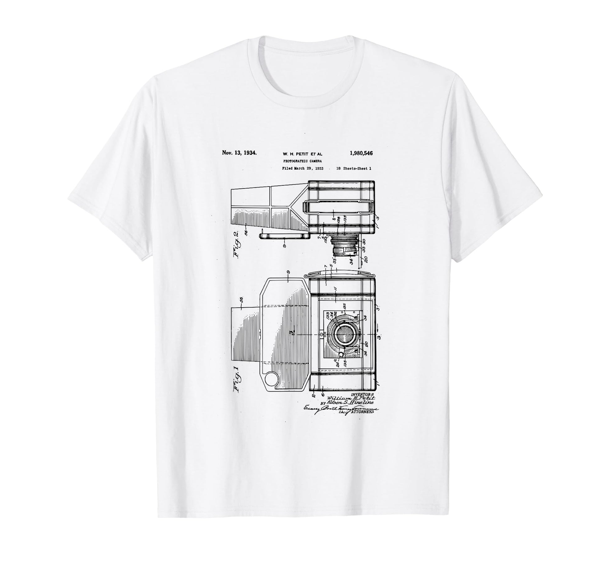 Camera Photographic Patent 1934 Drawing T-Shirt - Unique Graphic Men Women - T-Shirt, Sweatshirt, Hoodie