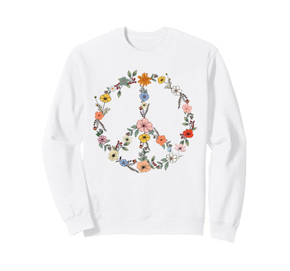 Floral Peace Sign Boho Teens Trendy Sweatshirt - Novelty Apparel Men Women - T-Shirt, Sweatshirt, Hoodie
