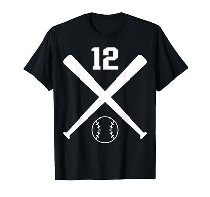Baseball Softball Number 12 T-Shirt - Unique Graphic Unisex - T-Shirt, Sweatshirt, Hoodie