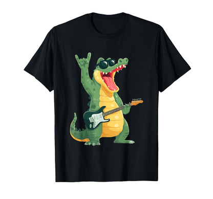 Funny Alligator Cartoon Guitar Player T-Shirt - Trendy Graphic for Adults - T-Shirt, Sweatshirt, Hoodie