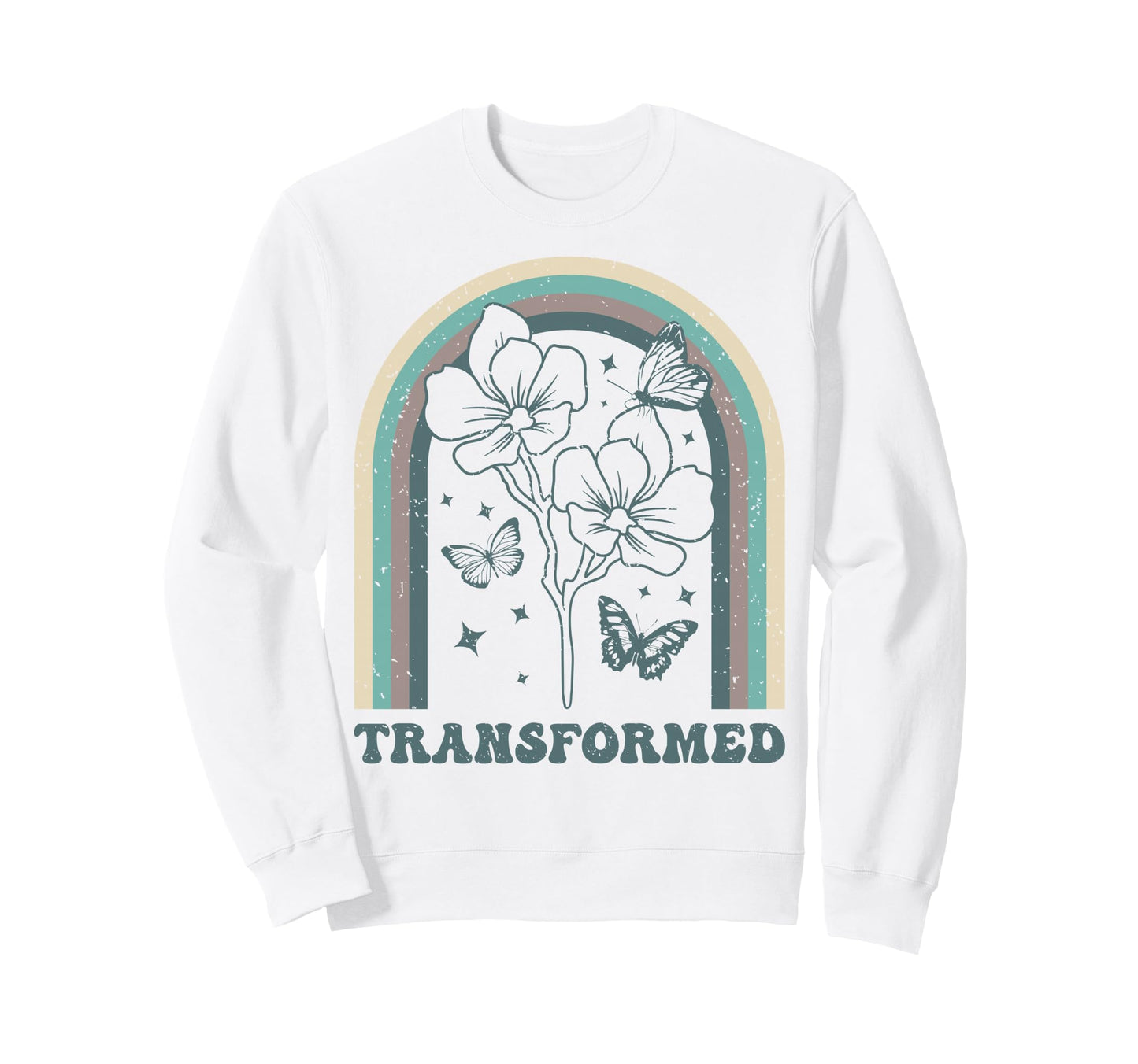 Transformed Butterfly Floral Rainbow Sweatshirt - Aesthetic Graphic Unisex - T-Shirt, Sweatshirt, Hoodie