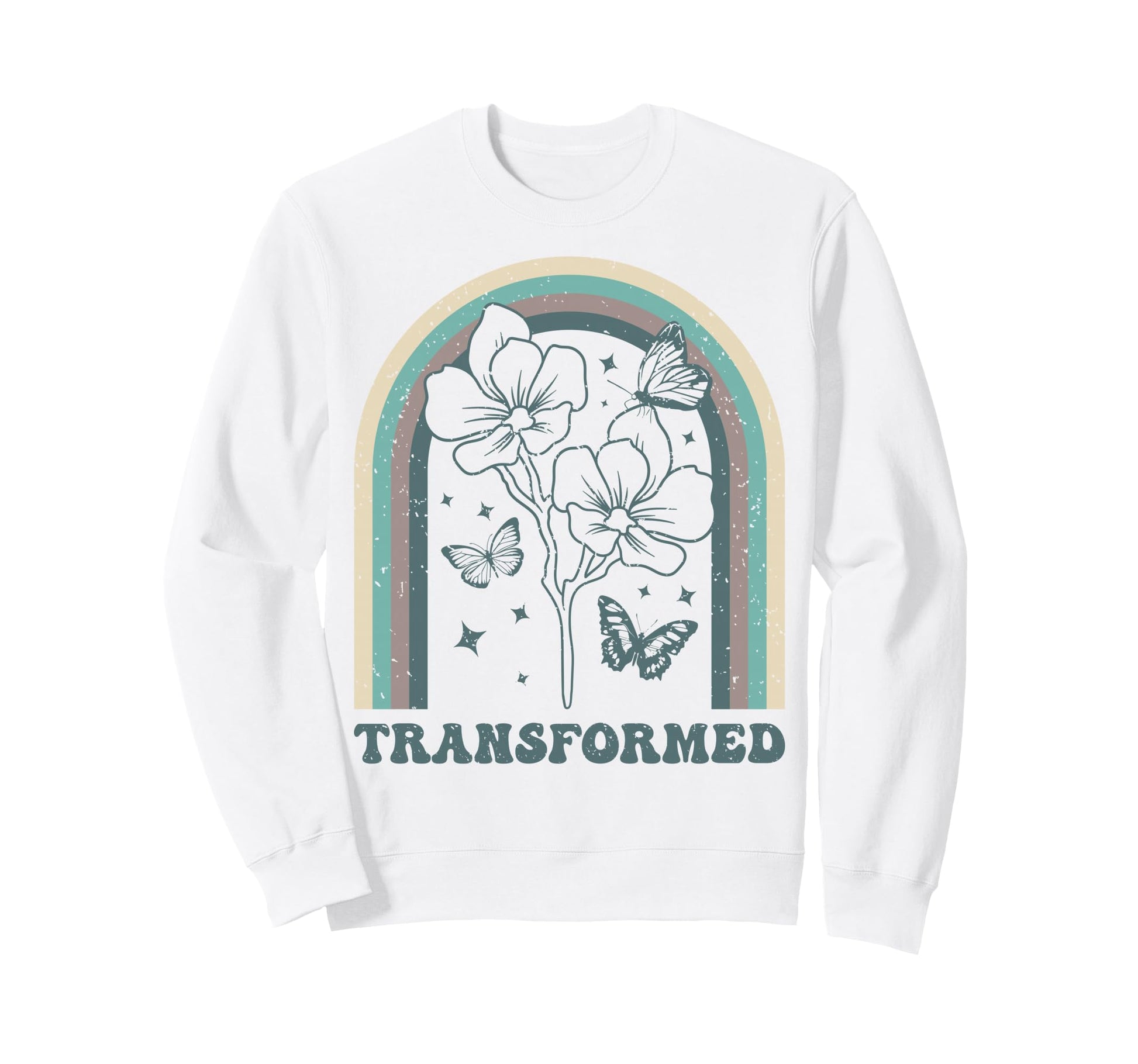 Transformed Butterfly Floral Rainbow Sweatshirt - Aesthetic Graphic Unisex - T-Shirt, Sweatshirt, Hoodie