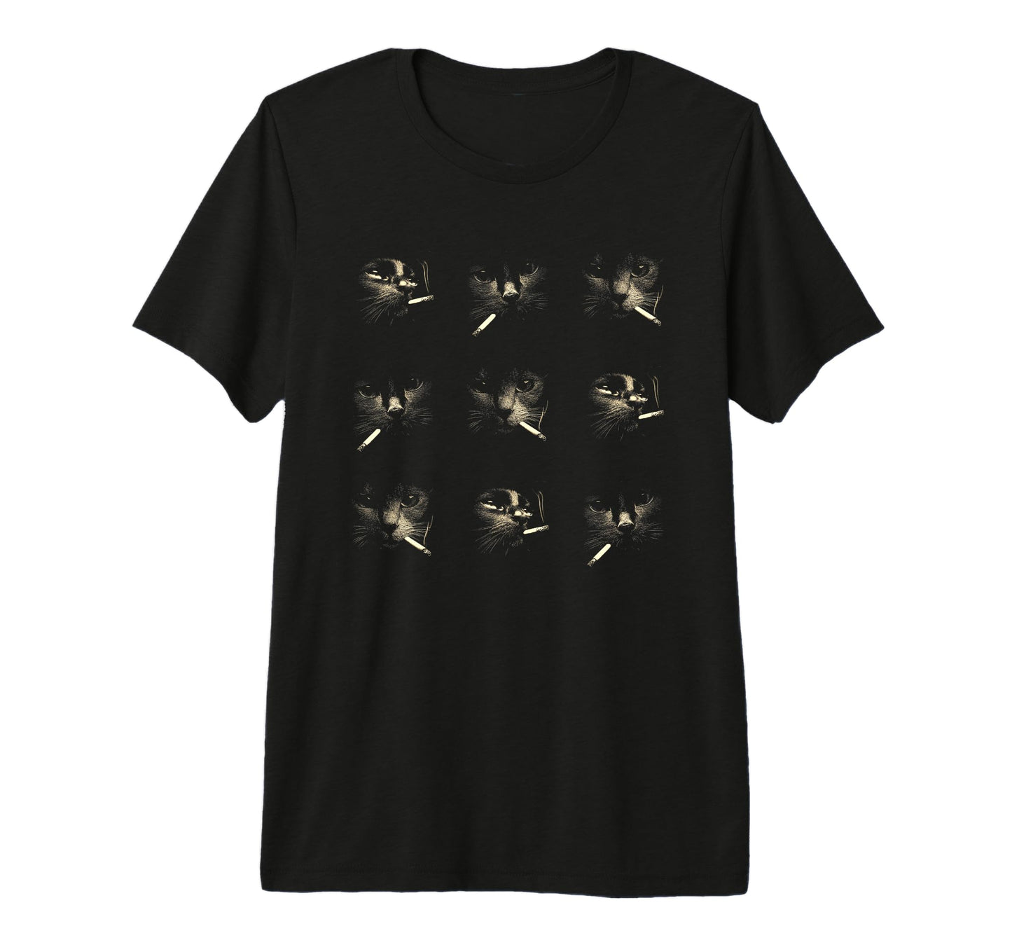 Funny Edgy Smoking Cat Meme 3X3 Grid 90S T-Shirt - Minimalist Print Unisex - T-Shirt, Sweatshirt, Hoodie