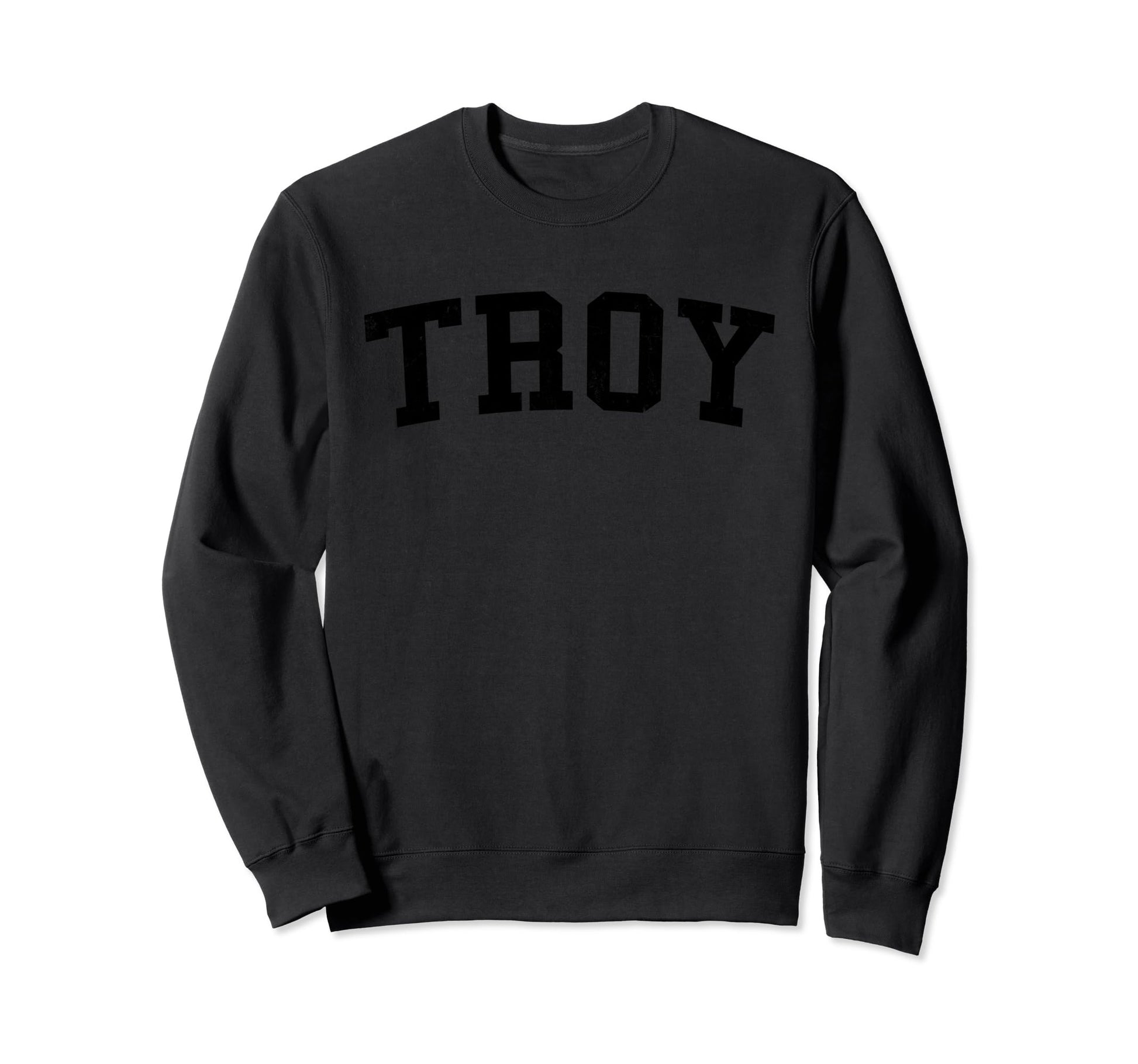 Troy Mi Distressed Black Varsity Sweatshirt - Novelty Apparel Unisex - T-Shirt, Sweatshirt, Hoodie