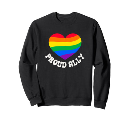 Proud Ally Pride Rainbow Heart Sweatshirt - Minimalist Print for Adults - T-Shirt, Sweatshirt, Hoodie