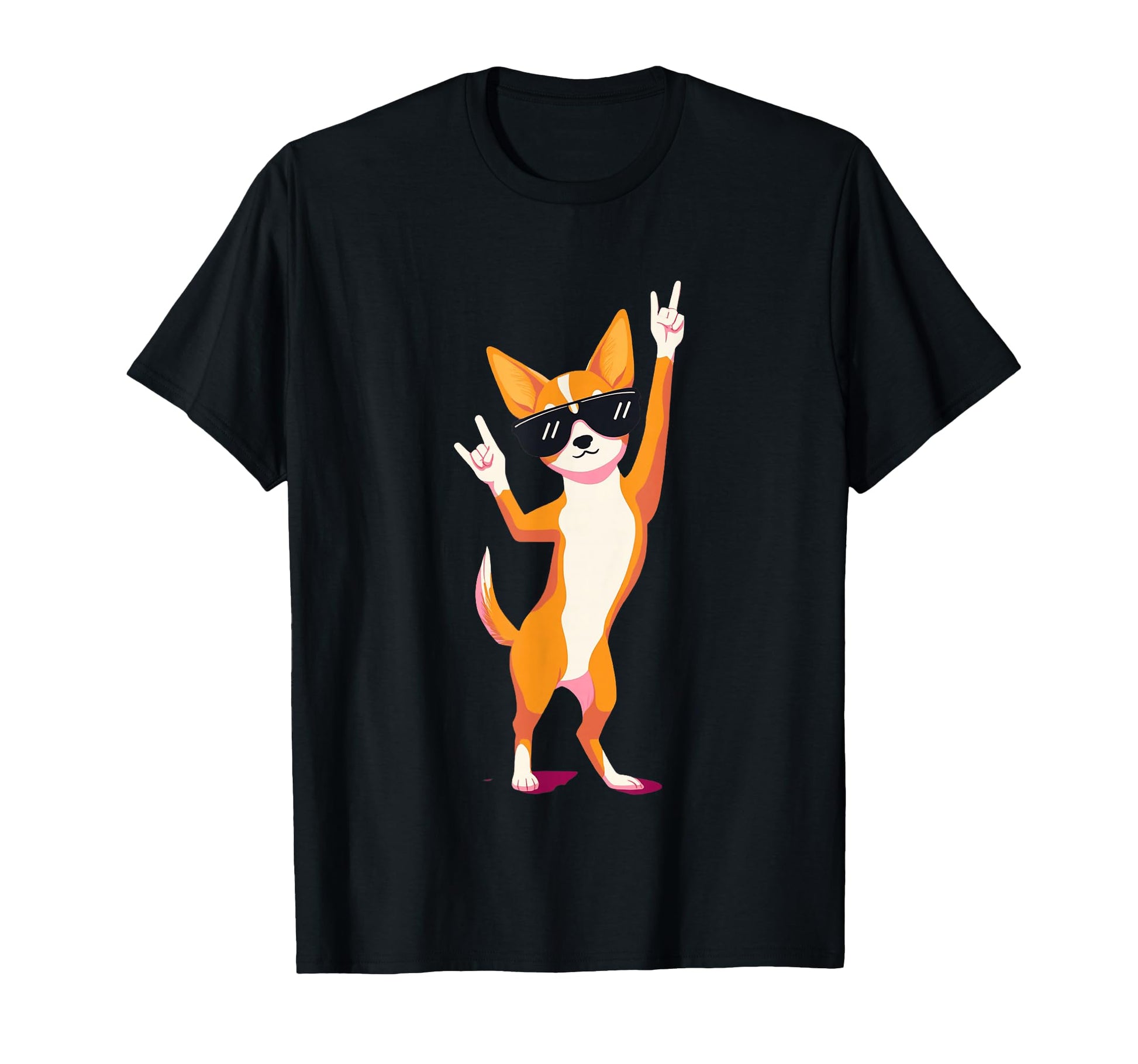 Chihuahua Dog Dancing Rock Hand Sign T-Shirt - Aesthetic Graphic Men Women - T-Shirt, Sweatshirt, Hoodie