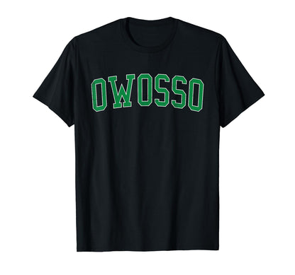Owosso Mi Distressed Green Varsity T-Shirt - Minimalist Print Unisex - T-Shirt, Sweatshirt, Hoodie