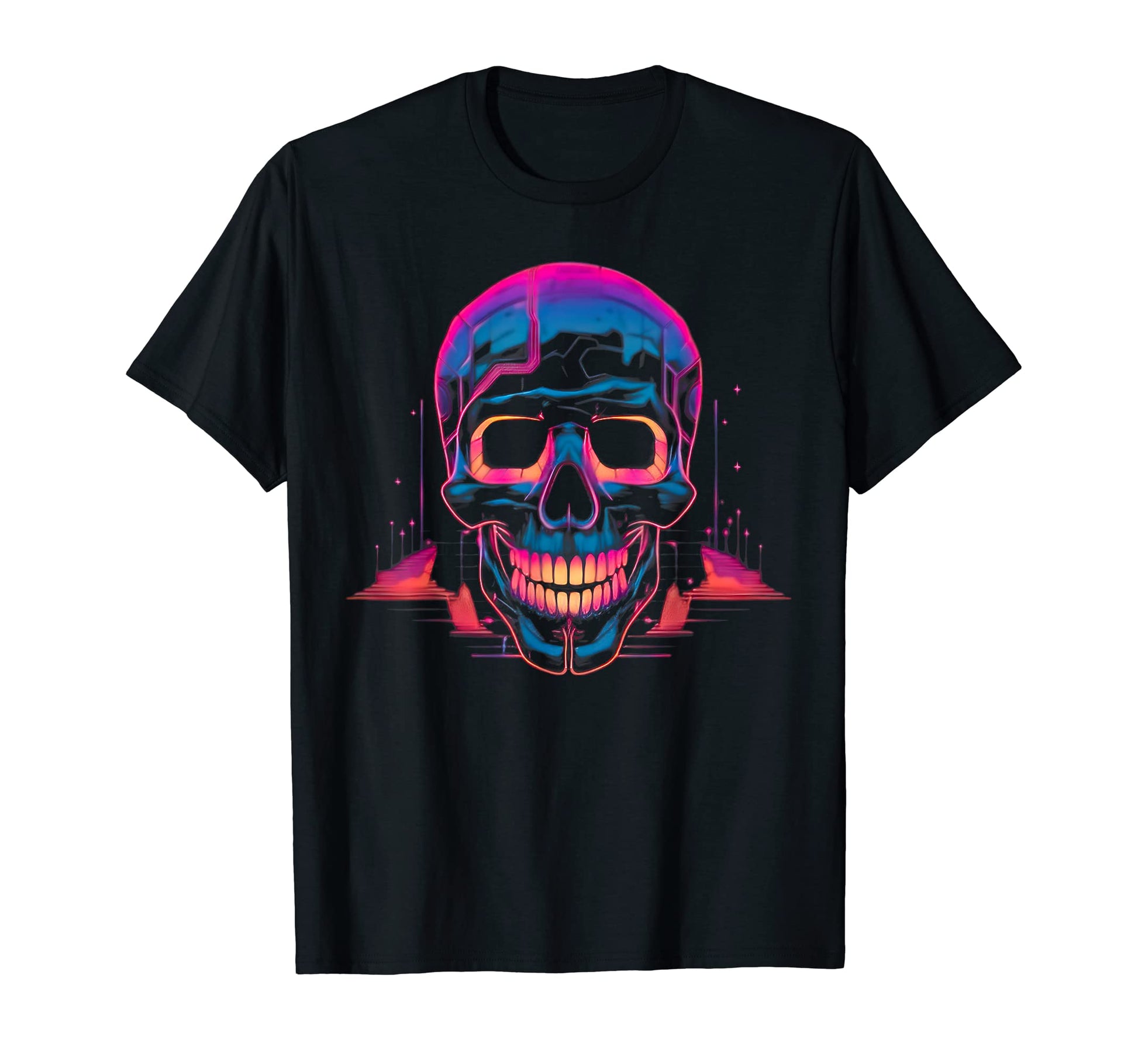 Synthwave Aesthetic Skull Vaporwave T-Shirt - Fun Novelty Design Men Women - T-Shirt, Sweatshirt, Hoodie