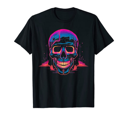 Synthwave Aesthetic Skull Vaporwave T-Shirt - Fun Novelty Design Men Women - T-Shirt, Sweatshirt, Hoodie
