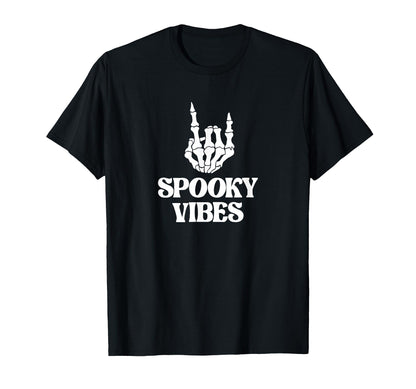 Spooky Vibes Rock Out Skeleton Hand T-Shirt - Graphic Print Unisex - T-Shirt, Sweatshirt, Hoodie